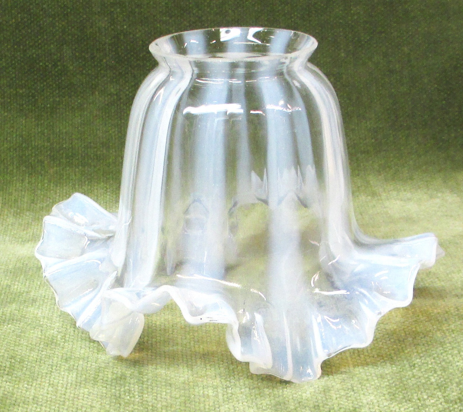Antique Opalescent Ruffled Stripe Glass Shade 2-1/4