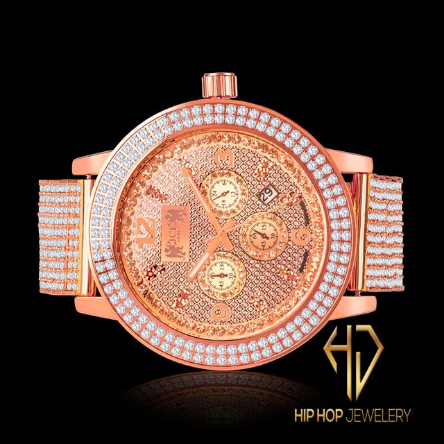 Genuine Diamond Khronos Joe Rodeo Rose Gold Steel 2 Row Bezel Custom Men's Watch | eBay