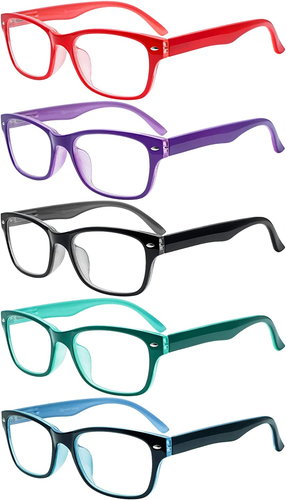 Reading Glasses 5 Packs Blue Light Blocking Eyeglasses Quality Spring Hinge Colo