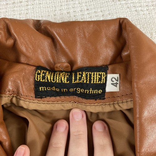 Camel Leather Coat Cognac Brown Jacket Size 42 Made in Argentine Argentina - Picture 2 of 7