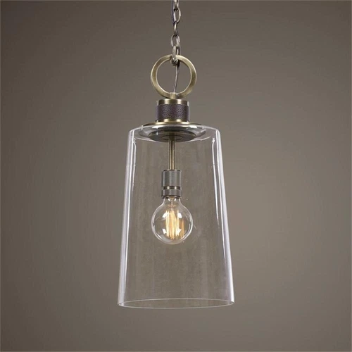 Uttermost Rosston 1-Light Steel and Glass Mini Pendant in Antique Brass/Brown - Picture 3 of 7