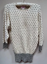Vintage French Rags Hand Loomed Knit Dolman Sweater Size 2X Tan Black Dot Print
