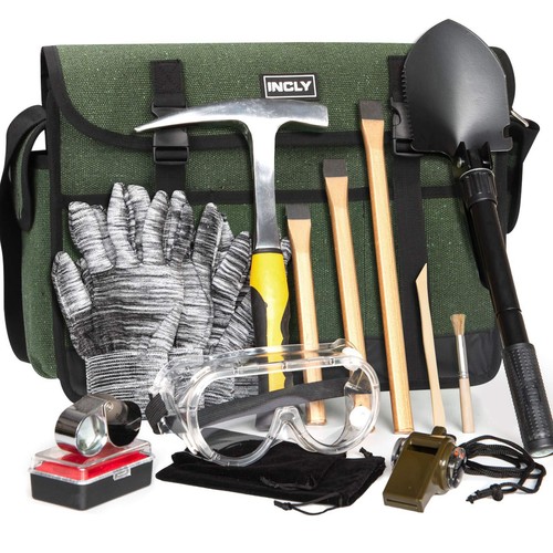 INCLY 15 PCS Geology Rock Pick Hammer Kit 32oz Hammer 3 Digging Chisels Muse...