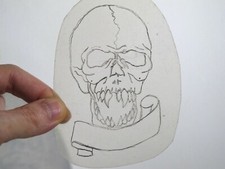 vtg 1960s 1970s Tattoo acetate stencil Fang Skull and Banner SK4