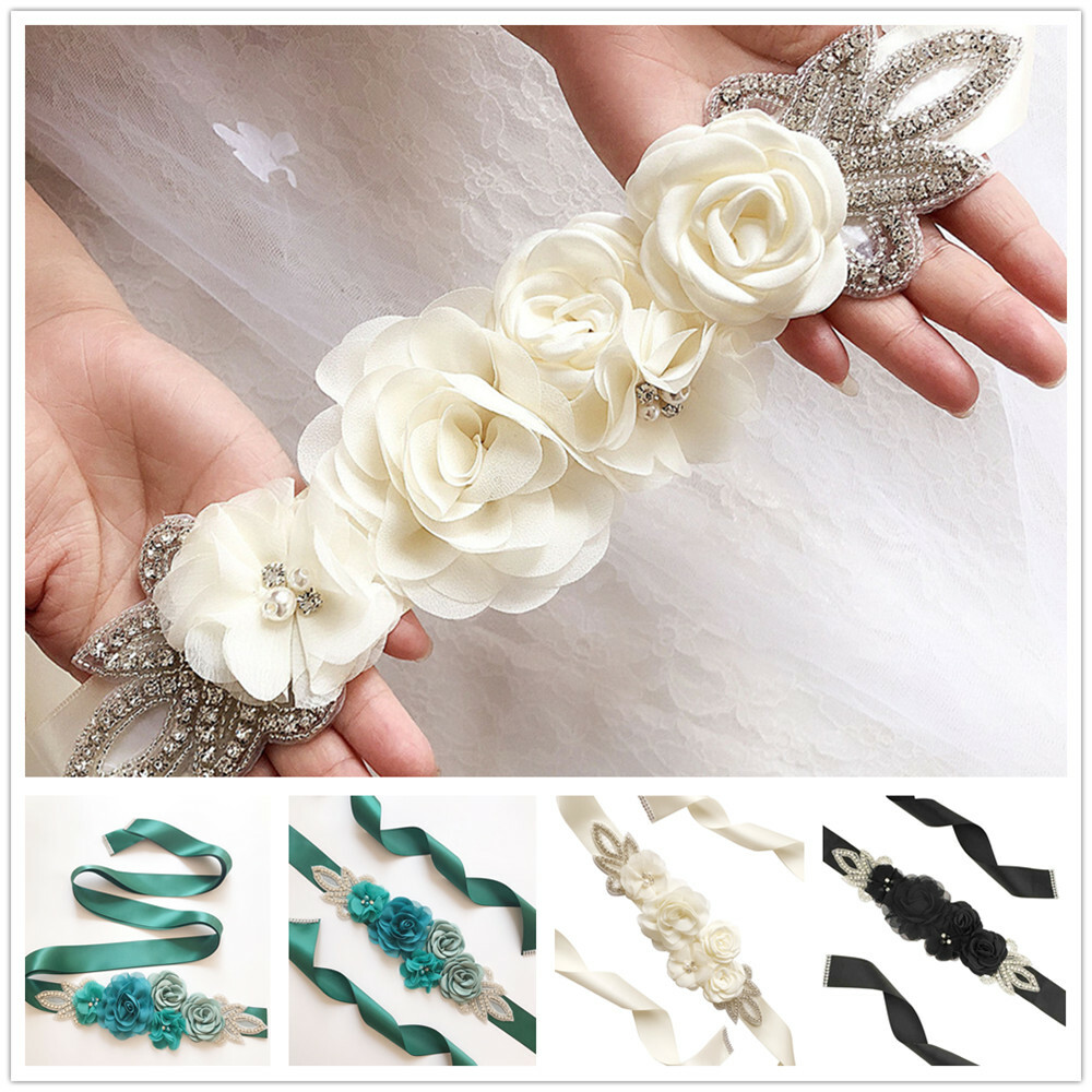 Ladies Wedding Dress Belt Gorgeous Crystal Flowers Waistband  display picture 2