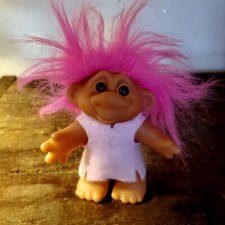 VINTAGE Thomas Dam 1986 Original Troll Figure Outfit Girl Denmark Pink Hair VGC