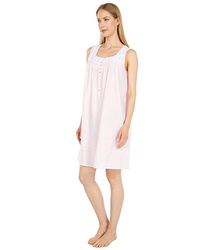 Eileen West Cotton Dobby Stripe Woven Sleeveless Chemise Rose SZ S