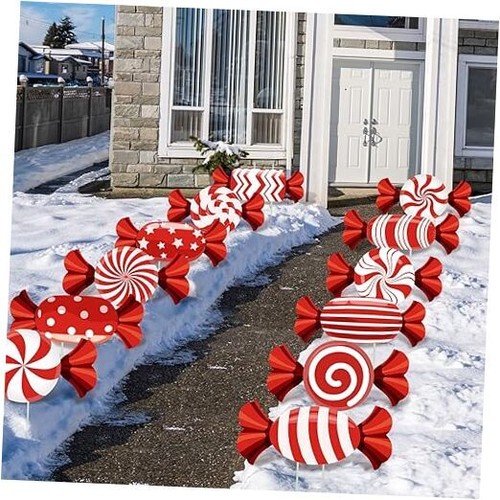  12 Stück Weihnachten Süßigkeiten Rasen Hof Schild Pfähle Urlaub Garten Deko Zuckerstange - Bild 1 von 7