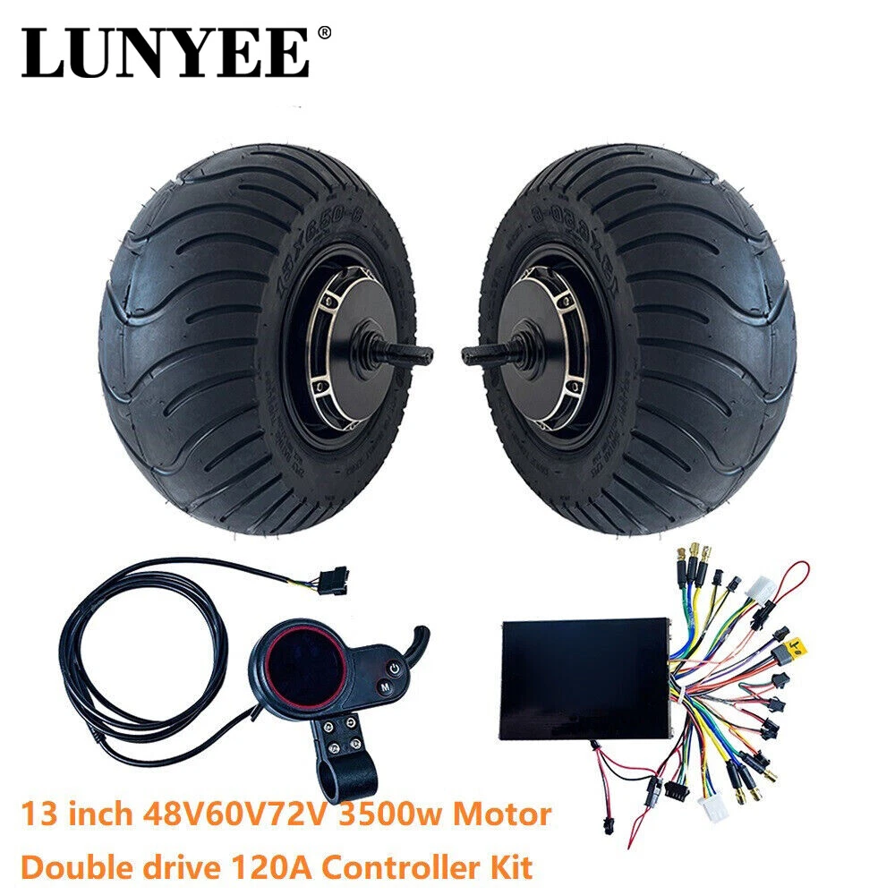 13 inch Double Drive Hub Motor Kit 3500W 120A Electric Motorcycle Wheel  Motor