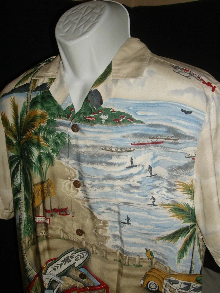 MENS HAWAIIAN RESERVE COLLECTION ISLAND SCENE RAYON S/S HAWAIIAN SHIRT SZ. S - Image 2 of 4