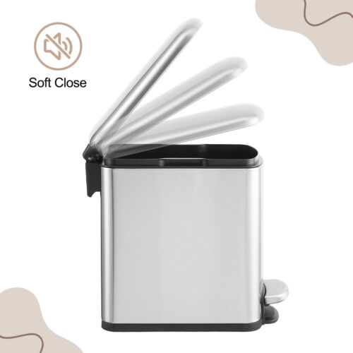 6L Pedal Trash Bin Stainless Steel Waste Bin with Lid and Inner Bin Pedal Was... - Picture 3 of 9