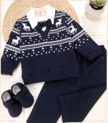 Outfit Baby  Boy Christmas(Christmas Navy Blue Sweater)  4-9 Months