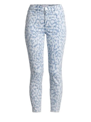 Current Elliott The High-Rise Stiletto Leopard-Print Blue Mob Wife Jeans 24 NWT