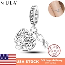 MULA 925 Sterling Silver Charm AAA CZ Life Tree Heart Dangle fit Bracelet Chain