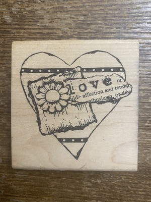 Just For Fun Love Heart Rubber Stamp Wood Mount 3  X 3 