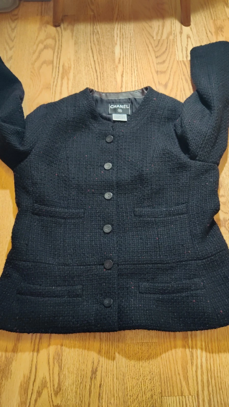 Giacca blazer vintage 2001 Chanel donna tweed pelle lana tg 46