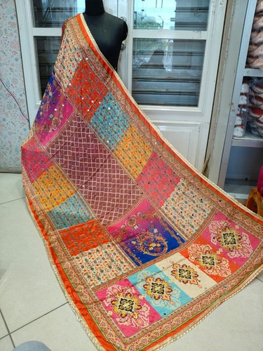 Women chunni pearl mirror handmade chiffon dupatta chunri floral block print - Picture 6 of 6