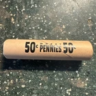 Unsearched (machine rolled) circulated late 30's-1958 roll of Wheat Pennies