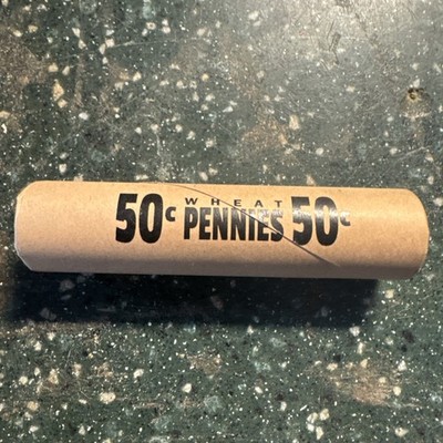Unsearched (machine rolled) circulated late 30's-1958 roll of Wheat Pennies