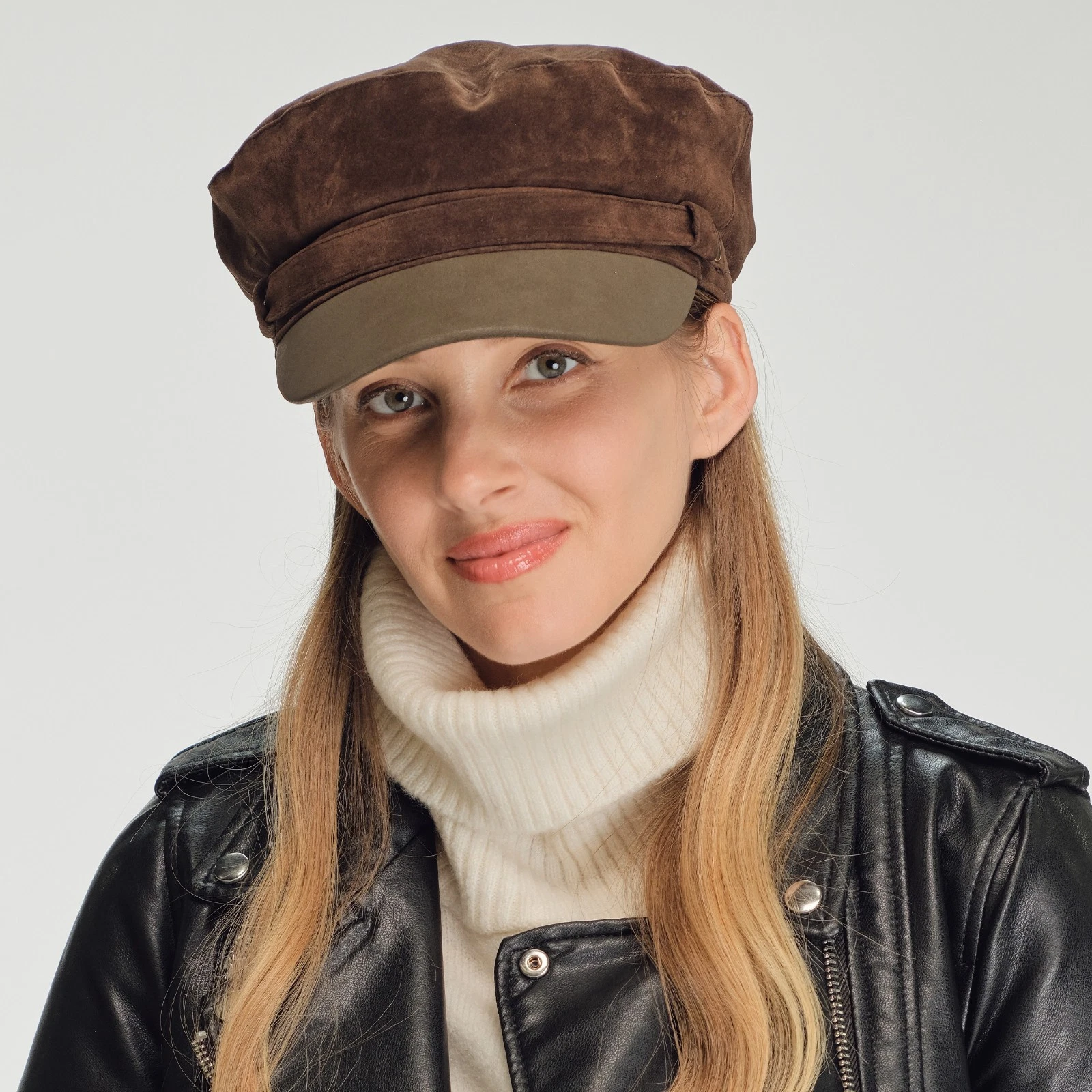 C.C Woman Button Deco Faux Suede Fisherman's Cap Winter Hat