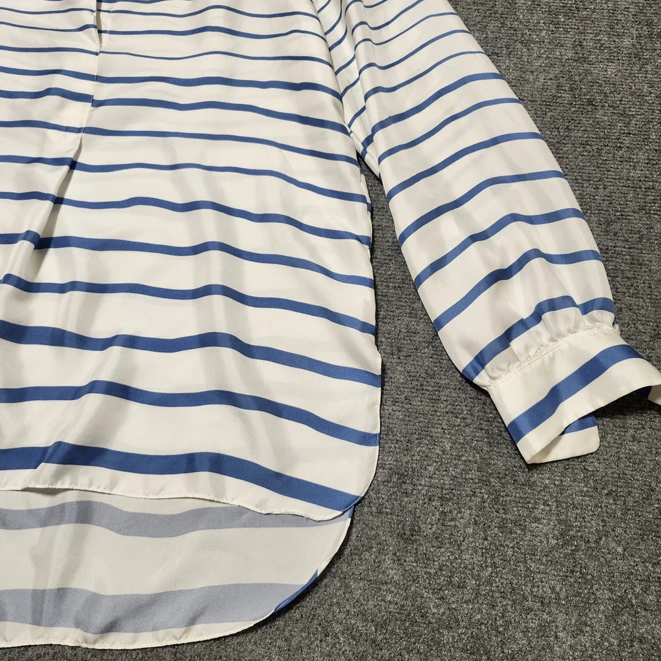 Blusa Theory Mujer Grande Blanco Azul Rayas Seda Popover Túnica LEER Foto 2 de 4