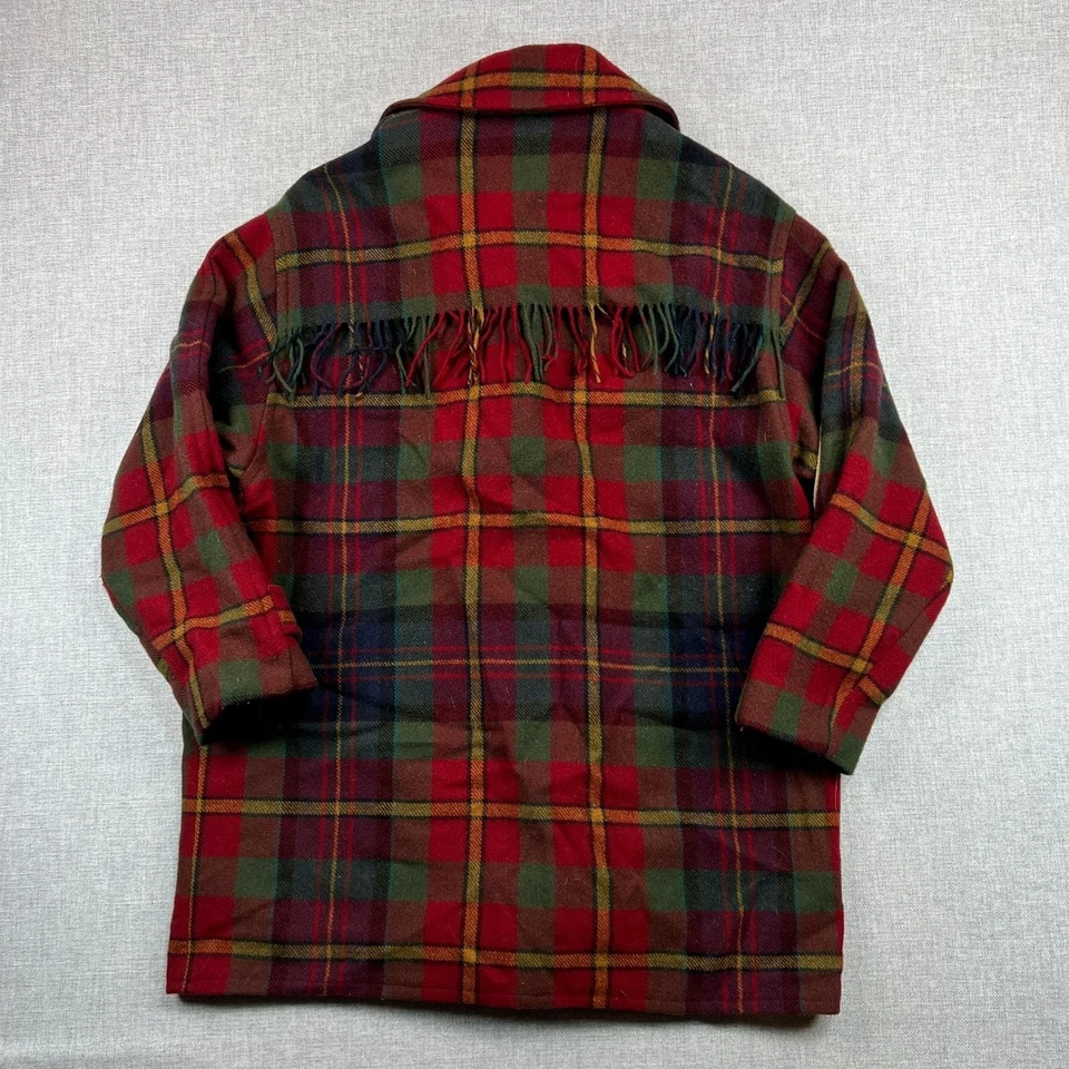 Vtg 90s Eddie Bauer Jacket Fringe Tartan Wool Plaid Button Barn Chore Coat USA M - Image 4 of 4