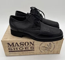 Vintage Mason Shoes Black Men's Velvet-eez Style 502 Size 8 EEE Lace Up w / Box