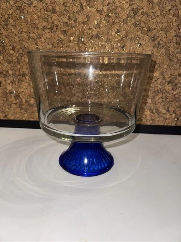 Vintage Cobalt Blue Glass Pedestal Footed Trifle Bowl Anchor Hocking Monaco Dish