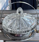 Vintage Anchor Hocking Old Cafe Clear Depression Glass Candy Dish Lid & Carrier
