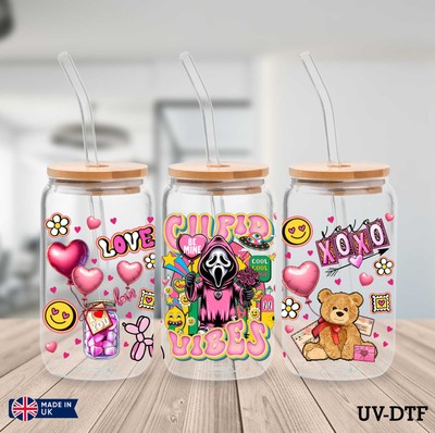 Ghostface Valentinstag UV DTF Aufkleber - 16oz Libbey Dose Glasfolie yn584
