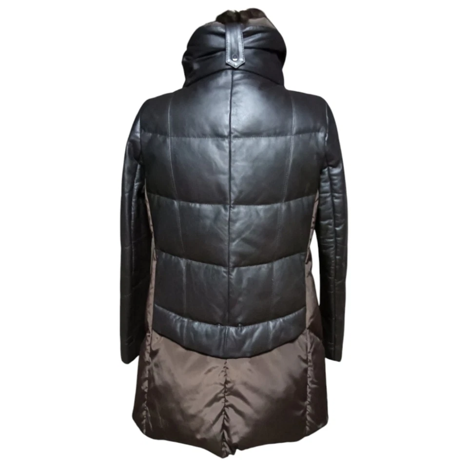 1st Avenue Lambskin Racoon Fur Down Filled Brown Puffer long line Coat size S - Image 3 of 4