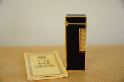 Dunhill Roller Gas Lighter Lacquer Black Gold Color ignition OK
