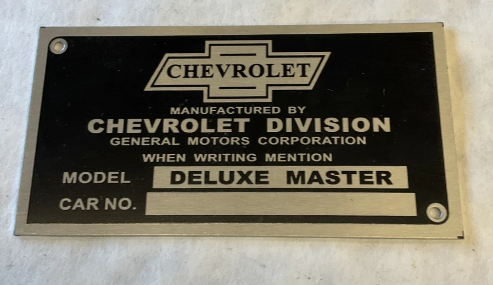 Chevy Deluxe Master ID Plate B6 1935-1940 Foto 2 de 3