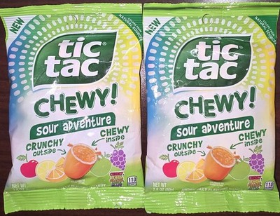 Tic Tac Chewy Sour Candy Lot of 2 Bags 2.8oz Fruity Chewy Candy New