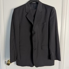 Harve Bernard Mens Suit 42R Pinstripe Wool Black Lightweight Vintage