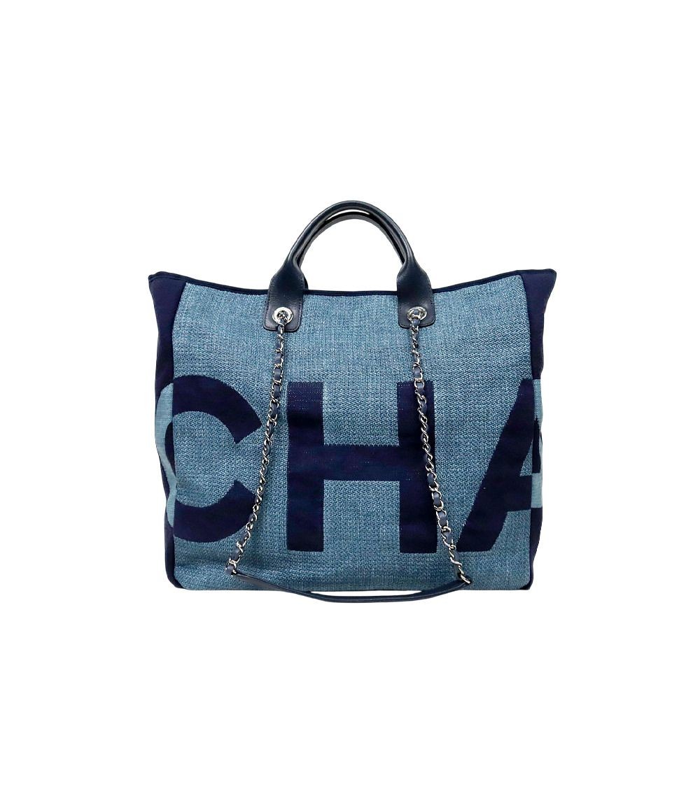 CHANEL Navy Canvas Lettering Deauville Bag 66525 159557307 [U]