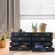 4 Pack 3 Drawer Wooden Desktop Organizer Drawer Storage Box For Tabletop- Black