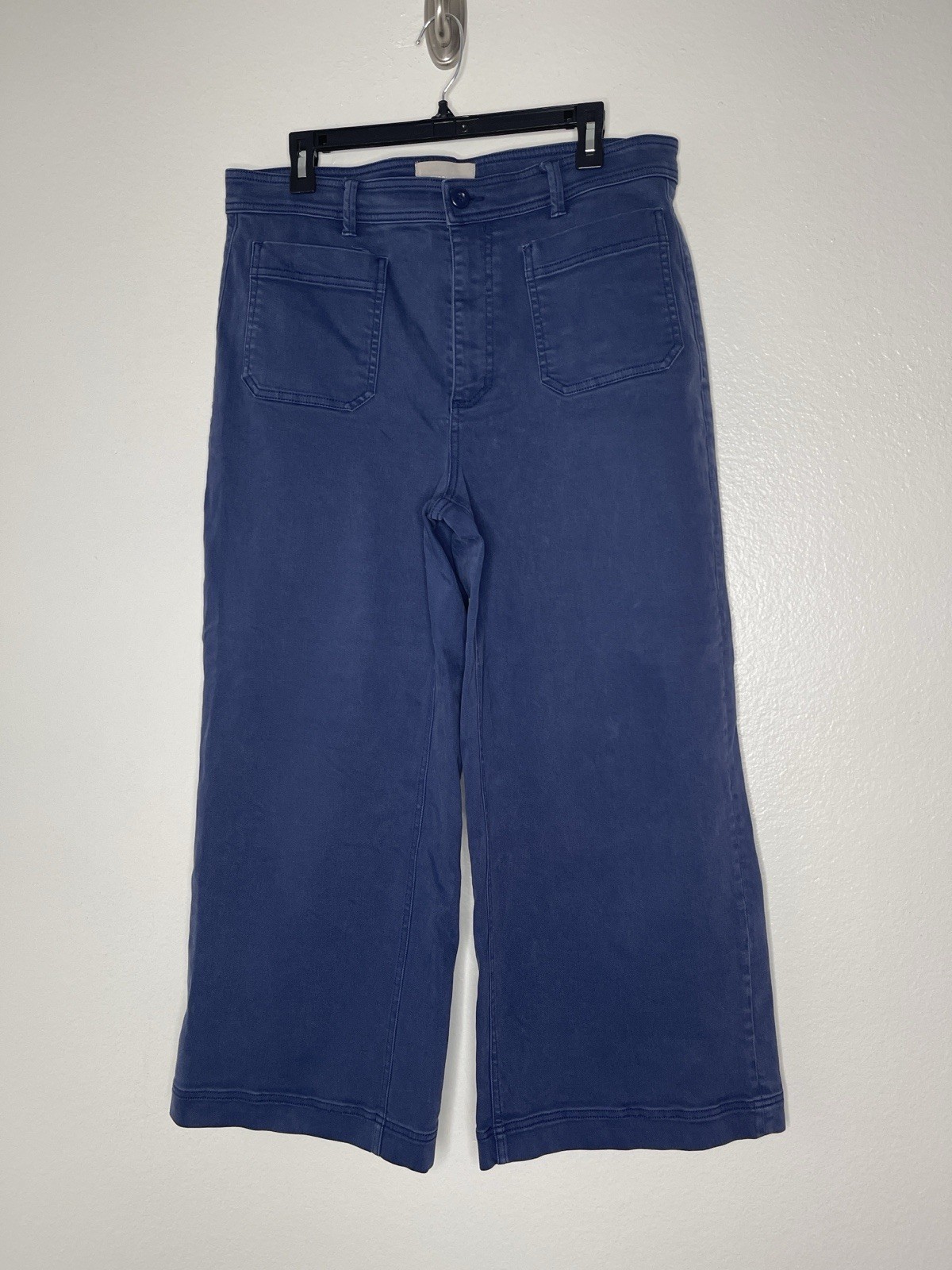Everlane Blue Wide Leg Crop Patch Pocket High Waisted Pants Size 16