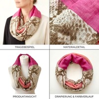 Tuch Loop Schal Halstuch Damen Schlauchschal Beige Rosa Sommertuch Animal Print