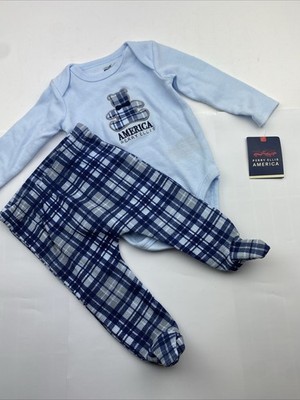 Perry Ellis Baby Size 6m Boys Infant Matching 2pc American Outfit Bodysuit Pants