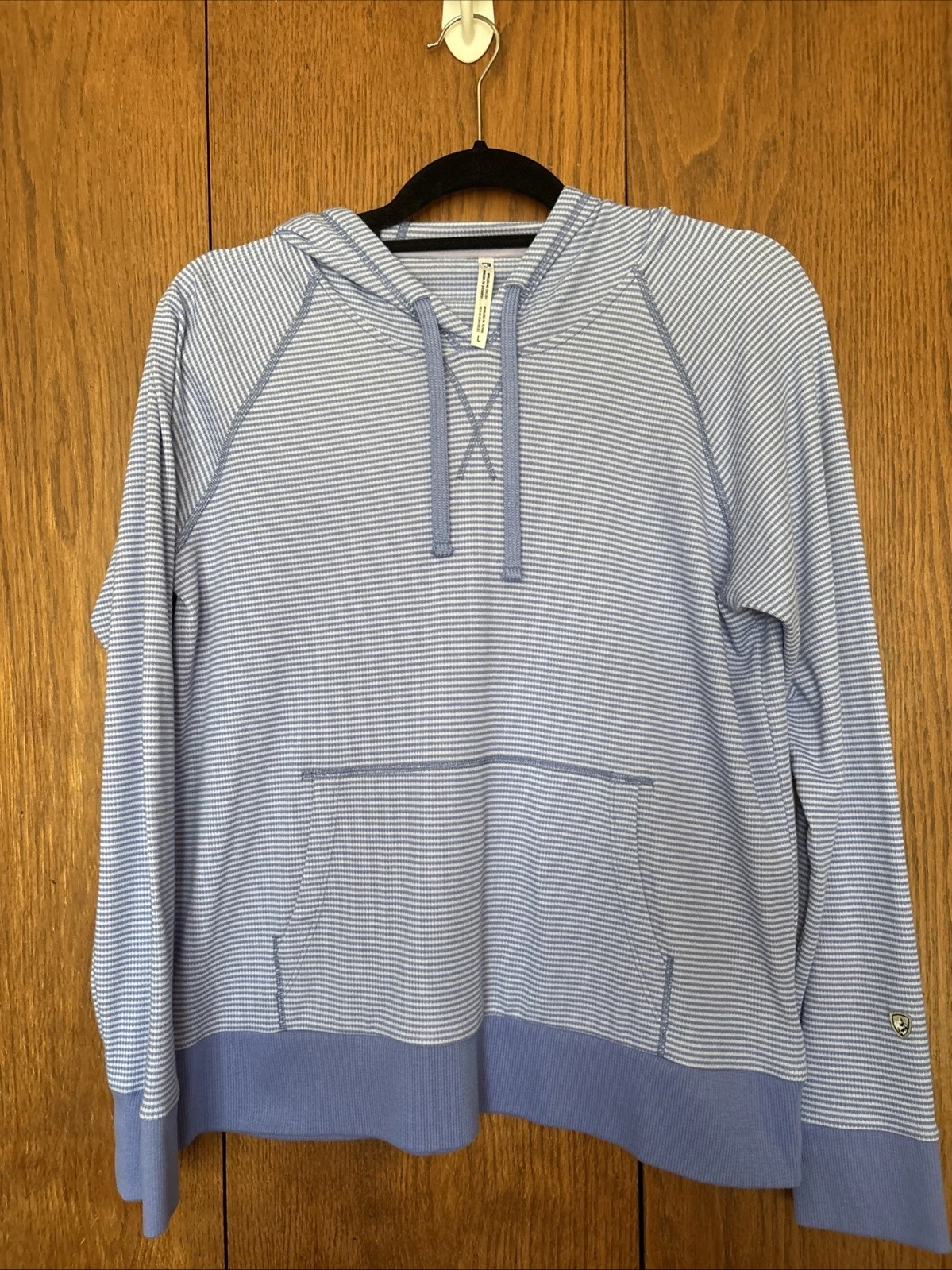 Kuhl Stria Hoodie Sweatshirt Womens Large Blue/White Strip Pullover Lightweight