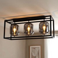 Deckenleuchte Deckenlampe Esszimmerlampe Glas Led 3 Flammig Schwarz Rauchfarben