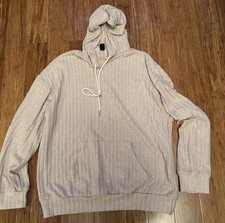 Shein Women's Kangaroo Pocket Drawstring Thermal Hoodie Cream Large New