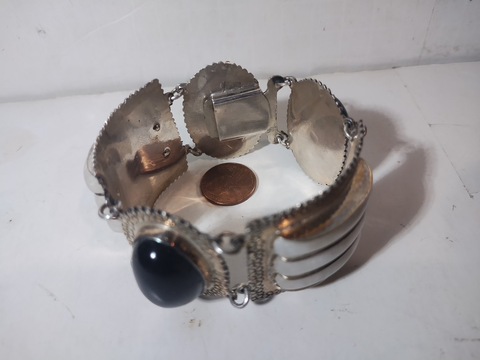 Heavy Solid Silver Vintage Panel Bracelet - image 8