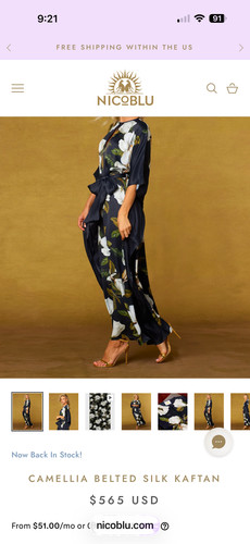 NWT Nicoblu floral silk kaftan dress, XL