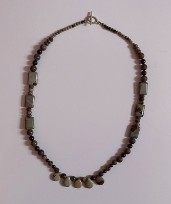 Artisan Crazy Horse Jasper & Brown Pearl Statement Necklace Teardrop Boho 26 