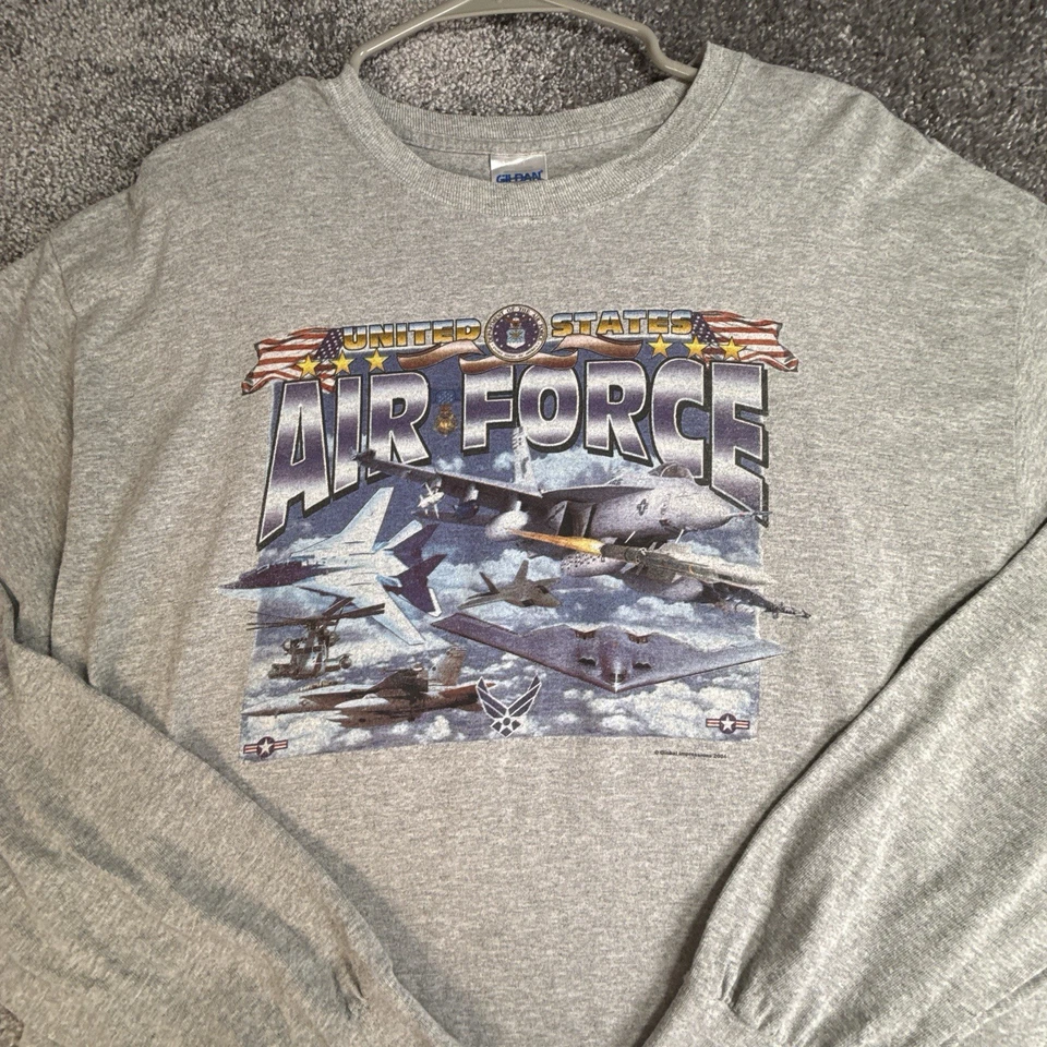 Camisa vintage de la Fuerza Aérea de los Estados Unidos para hombre camiseta grande manga larga algodón poli gris Y2K 2004 Foto 2 de 4