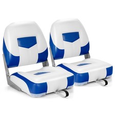 Topbuy Set of 2 Deluxe Folding Boat Seats Faux Leather Low Back Captain Chairs