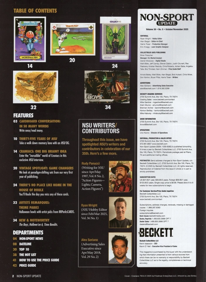 Non Sport Update Magazine October November 2025 V 36 No 5 Craniacs Issue - Imagem 3 de 3