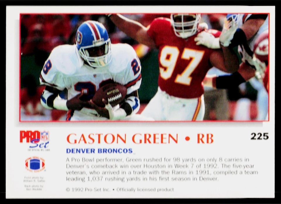 Gaston Green, 1992 Pro Set Power, #225, Denver Broncos, - Image 2 of 2